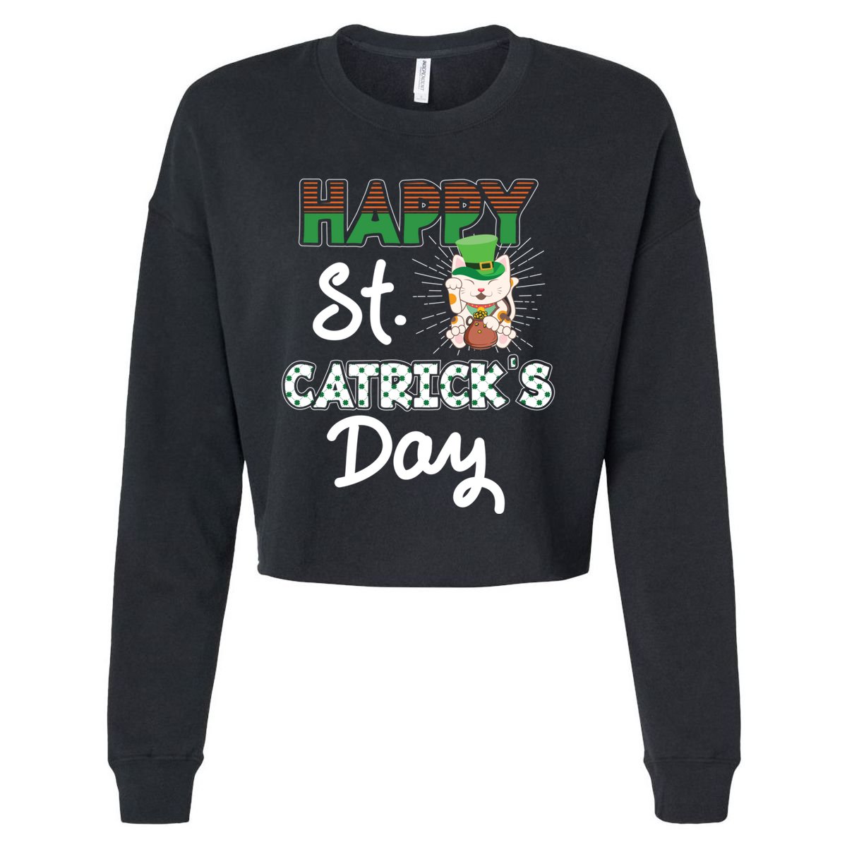 Happy St Catrick's Day Saint Patrick's Adorable Kitty Lover Cute Gift Cropped Pullover Crew