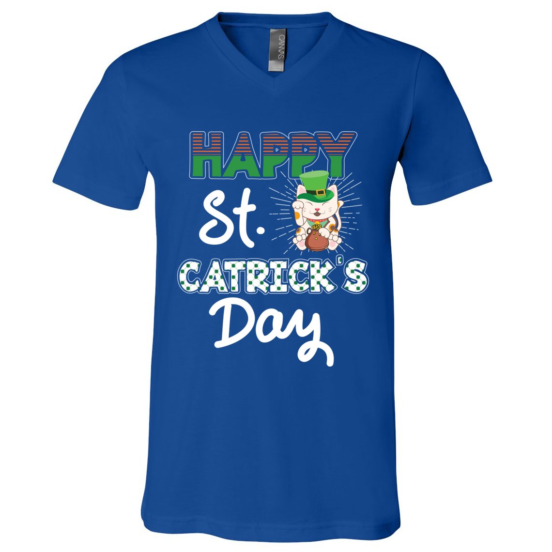 Happy St Catrick's Day Saint Patrick's Adorable Kitty Lover Cute Gift V-Neck T-Shirt