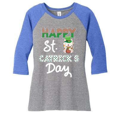 Happy St Catrick's Day Saint Patrick's Adorable Kitty Lover Cute Gift Women's Tri-Blend 3/4-Sleeve Raglan Shirt