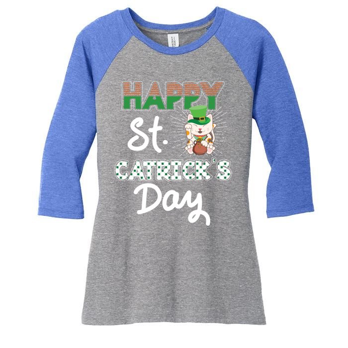 Happy St Catrick's Day Saint Patrick's Adorable Kitty Lover Cute Gift Women's Tri-Blend 3/4-Sleeve Raglan Shirt