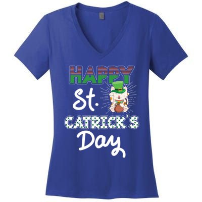 Happy St Catrick's Day Saint Patrick's Adorable Kitty Lover Cute Gift Women's V-Neck T-Shirt