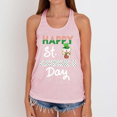 Happy St Catrick's Day Saint Patrick's Adorable Kitty Lover Cute Gift Women's Knotted Racerback Tank