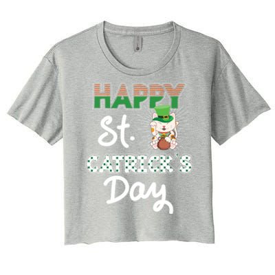 Happy St Catrick's Day Saint Patrick's Adorable Kitty Lover Cute Gift Women's Crop Top Tee