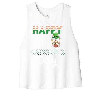 Happy St Catrick's Day Saint Patrick's Adorable Kitty Lover Cute Gift Women's Racerback Cropped Tank