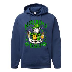 Happy St Catrick's Day Cat St Patricks Day Meaningful Gift Performance Fleece Hoodie