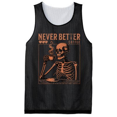 Halloween Skull Coffee Never Better Halloween Skeleton Mesh Reversible Basketball Jersey Tank