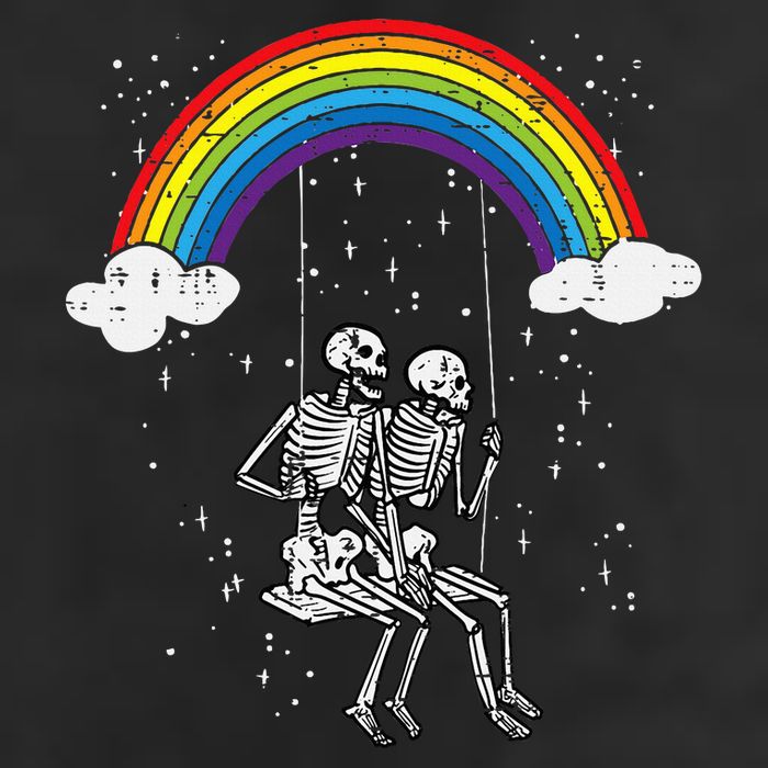 Halloween Skeletons Couple Rainbow Swing Costume 7 Panel Mesh Trucker Snapback Hat