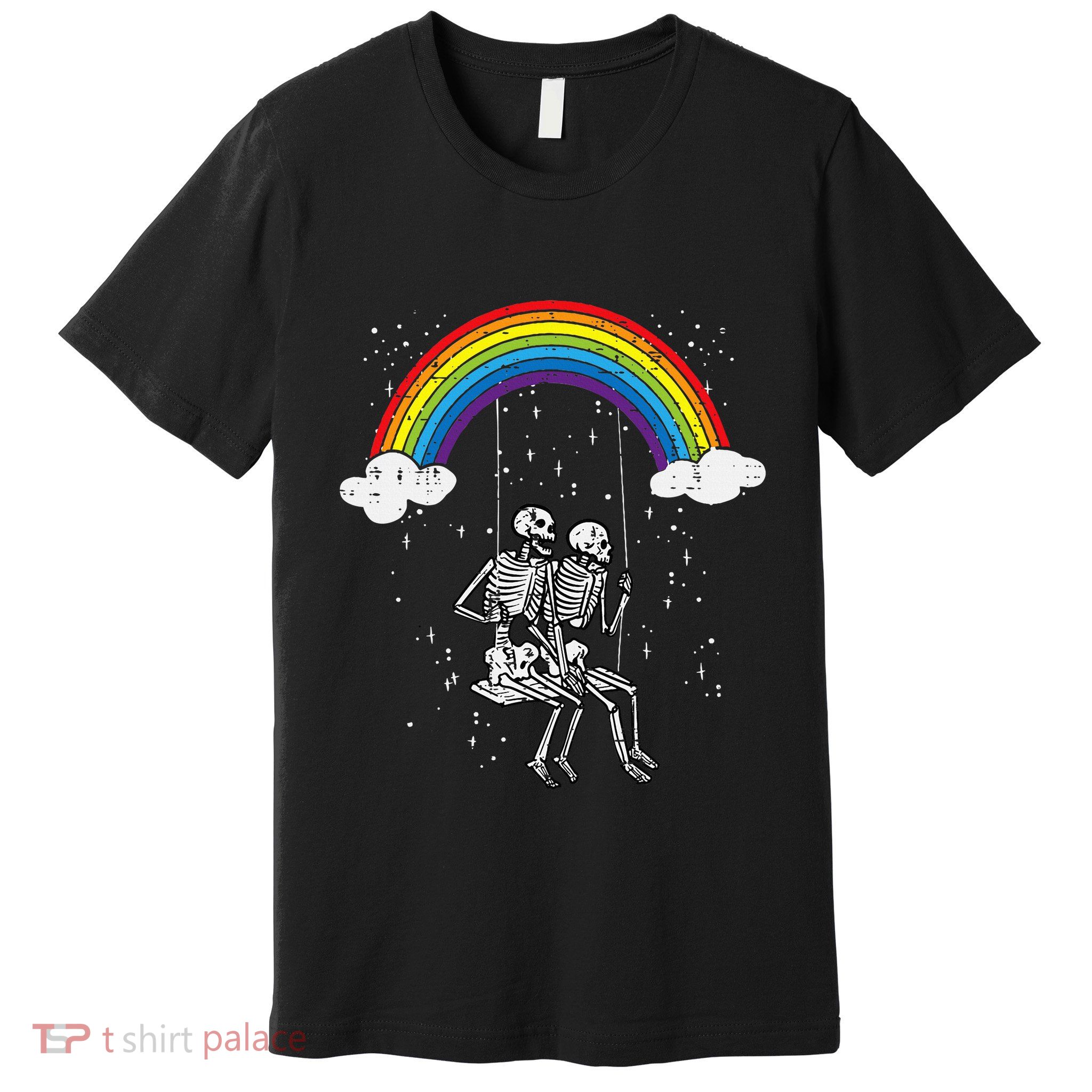 Halloween Skeletons Couple Rainbow Swing Costume Premium T-Shirt