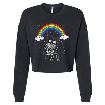 Halloween Skeletons Couple Rainbow Swing Costume Cropped Pullover Crew