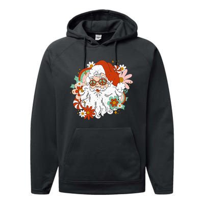 Hippie Santa Claus Floral Peace Sign Retro Christmas Performance Fleece Hoodie