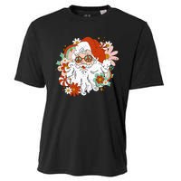 Hippie Santa Claus Floral Peace Sign Retro Christmas Cooling Performance Crew T-Shirt