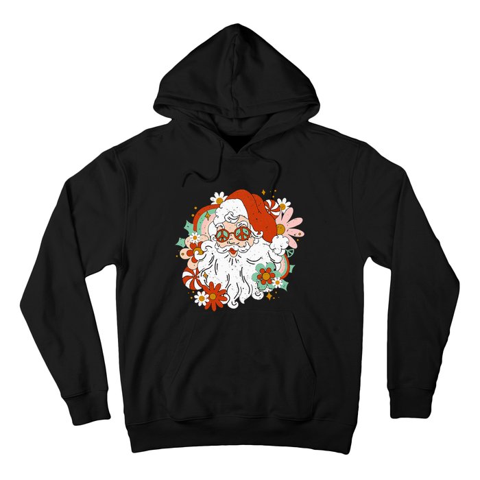 Hippie Santa Claus Floral Peace Sign Retro Christmas Hoodie