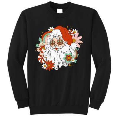 Hippie Santa Claus Floral Peace Sign Retro Christmas Sweatshirt