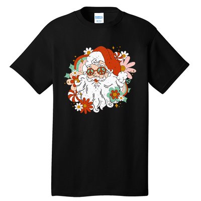 Hippie Santa Claus Floral Peace Sign Retro Christmas Tall T-Shirt