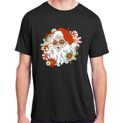 Hippie Santa Claus Floral Peace Sign Retro Christmas Adult ChromaSoft Performance T-Shirt