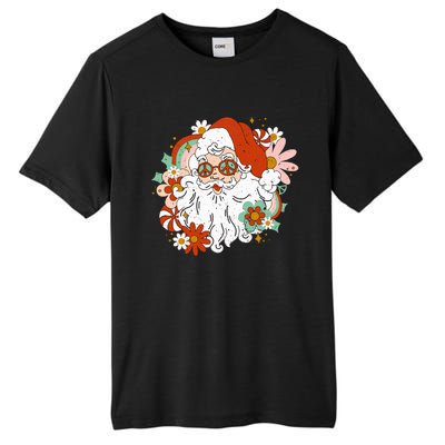 Hippie Santa Claus Floral Peace Sign Retro Christmas Tall Fusion ChromaSoft Performance T-Shirt