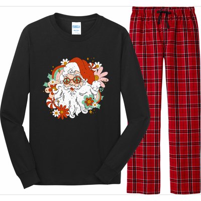 Hippie Santa Claus Floral Peace Sign Retro Christmas Long Sleeve Pajama Set