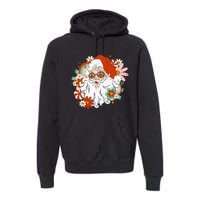 Hippie Santa Claus Floral Peace Sign Retro Christmas Premium Hoodie