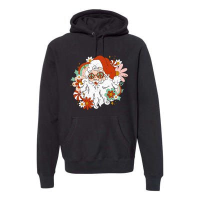 Hippie Santa Claus Floral Peace Sign Retro Christmas Premium Hoodie