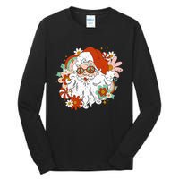 Hippie Santa Claus Floral Peace Sign Retro Christmas Tall Long Sleeve T-Shirt