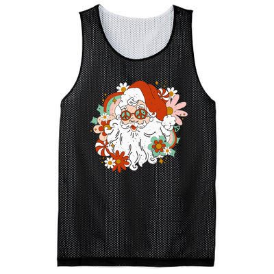 Hippie Santa Claus Floral Peace Sign Retro Christmas Mesh Reversible Basketball Jersey Tank