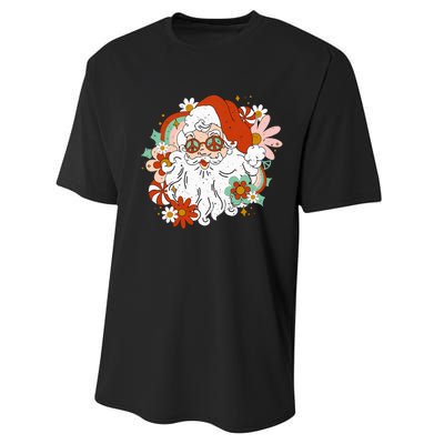 Hippie Santa Claus Floral Peace Sign Retro Christmas Performance Sprint T-Shirt