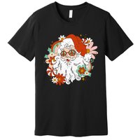 Hippie Santa Claus Floral Peace Sign Retro Christmas Premium T-Shirt