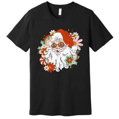 Hippie Santa Claus Floral Peace Sign Retro Christmas Premium T-Shirt