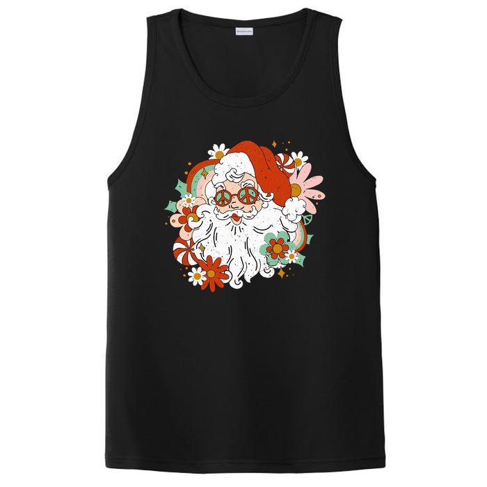 Hippie Santa Claus Floral Peace Sign Retro Christmas PosiCharge Competitor Tank