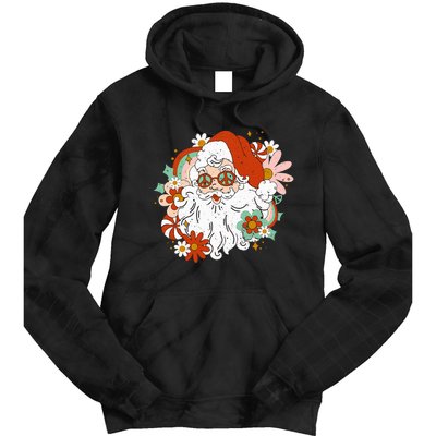 Hippie Santa Claus Floral Peace Sign Retro Christmas Tie Dye Hoodie