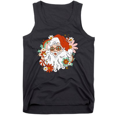 Hippie Santa Claus Floral Peace Sign Retro Christmas Tank Top