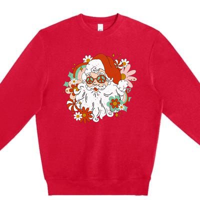 Hippie Santa Claus Floral Peace Sign Retro Christmas Premium Crewneck Sweatshirt