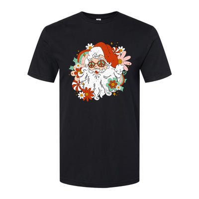 Hippie Santa Claus Floral Peace Sign Retro Christmas Softstyle® CVC T-Shirt