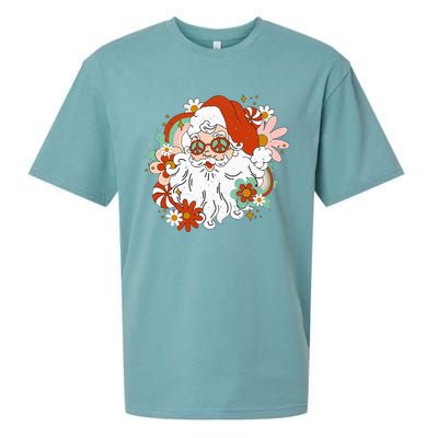 Hippie Santa Claus Floral Peace Sign Retro Christmas Sueded Cloud Jersey T-Shirt