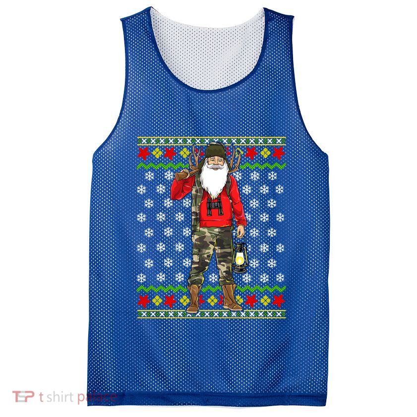 Hunter Santa Claus Hunting Ugly Christmas Sweater Pattern Gift Mesh Reversible Basketball Jersey Tank