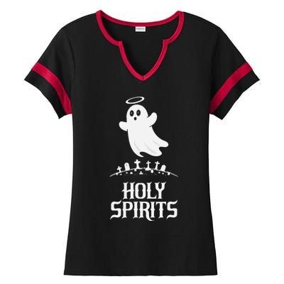 Holy Spirits Cute Ghost Design For Halloween Fun Ladies Halftime Notch Neck Tee