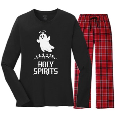 Holy Spirits Cute Ghost Design For Halloween Fun Women's Long Sleeve Flannel Pajama Set 