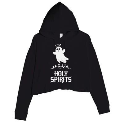 Holy Spirits Cute Ghost Design For Halloween Fun Crop Fleece Hoodie