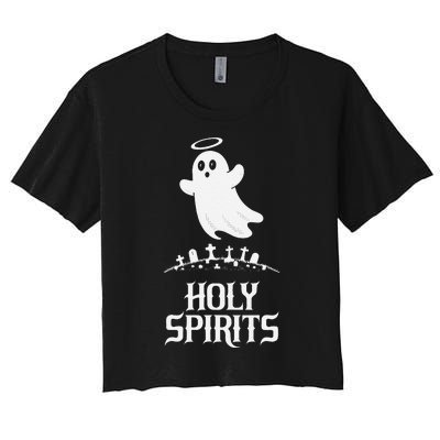 Holy Spirits Cute Ghost Design For Halloween Fun Women's Crop Top Tee