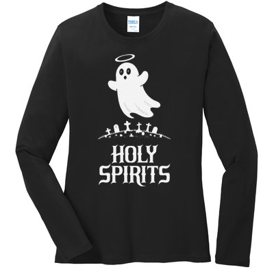 Holy Spirits Cute Ghost Design For Halloween Fun Ladies Long Sleeve Shirt