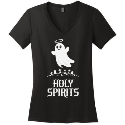 Holy Spirits Cute Ghost Design For Halloween Fun Women's V-Neck T-Shirt