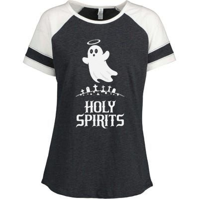 Holy Spirits Cute Ghost Design For Halloween Fun Enza Ladies Jersey Colorblock Tee