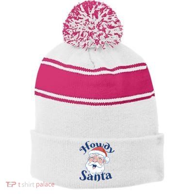 Howdy Santa Christmas Stripe Pom Pom Beanie