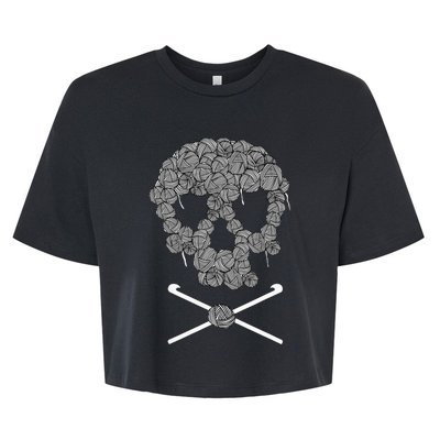 Halloweeen Skull Crochet Lovers Yarn Funny Skeleton Gift Bella+Canvas Jersey Crop Tee