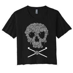 Halloweeen Skull Crochet Lovers Yarn Funny Skeleton Gift Women's Crop Top Tee