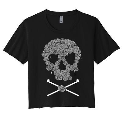 Halloweeen Skull Crochet Lovers Yarn Funny Skeleton Gift Women's Crop Top Tee