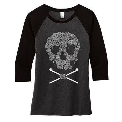 Halloweeen Skull Crochet Lovers Yarn Funny Skeleton Gift Women's Tri-Blend 3/4-Sleeve Raglan Shirt