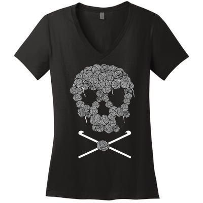 Halloweeen Skull Crochet Lovers Yarn Funny Skeleton Gift Women's V-Neck T-Shirt