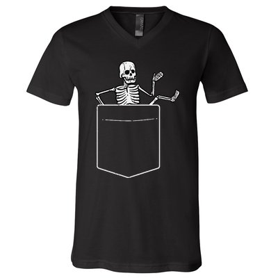 Halloween Skeleton Costume Pocket V-Neck T-Shirt