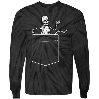 Halloween Skeleton Costume Pocket Tie-Dye Long Sleeve Shirt